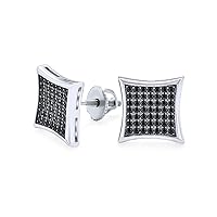 Men's Black Square Kite Shaped CZ Micro Pave Cubic Zirconia Stud Earrings For Men For Women For .925 Silver Screw back 7-12MM