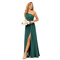 SYYS Women's Peacock Size Bridesmaid Dress Long with Slit Flowy Simple One Shoulder Formal Dresses with Pockets ,26 Plus