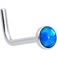 Body Candy Stainless Steel Blue 2mm Synthetic Opal L-Shaped Nose Stud Ring 20 Gauge 1/4