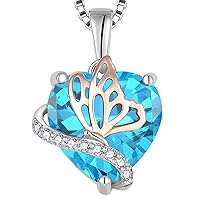 YL Heart Necklace for Women 925 Sterling Silver cut 12 Birthstone Cubic Zirconia Butterfly Pendant Neckalce Jewellery Gifts for Her Wife Girlfriend