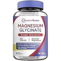 Doctor's Recipes Magnesium Glycinate for Men & Women, 100mg Elemental Mag, 90 Caps, Amino Acid Chelated, High Absorption, Easy on Stomach, Calm, Bone, Muscle, Heart, Energy, Nerve, No Gluten