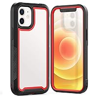Phone Case Compatible Compatible with iPhone 12 Case,Double Layer Anti-Drop Transparent Mobile Phone Case 360 Full Body Coverage Hard PC + Soft Silicone TPU,Support Wireless Charging ( Color : Vermelh