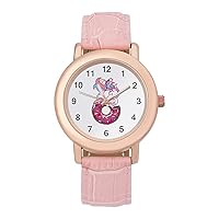 Unicorn Donut Fashion Leather Strap Women's Watches Easy Read Quartz Wrist Watch Gift for Ladies