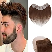 Hairro Men's Hairline Toupee 100% Brazilian Human Hair Frontal Wiglet Hairpieces 6 Inch V-Shape Forhead Hair Topper with Seamless PU Weft Skin Base Man Hair Replacement Unit System #4 Medium Brown
