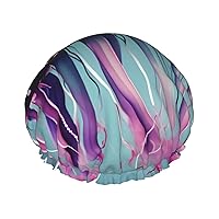Jellyfish Print Shower Cap, Bath Shower Caps for Women Long Hair, Double Layer Waterproof Bathing Shower Hat