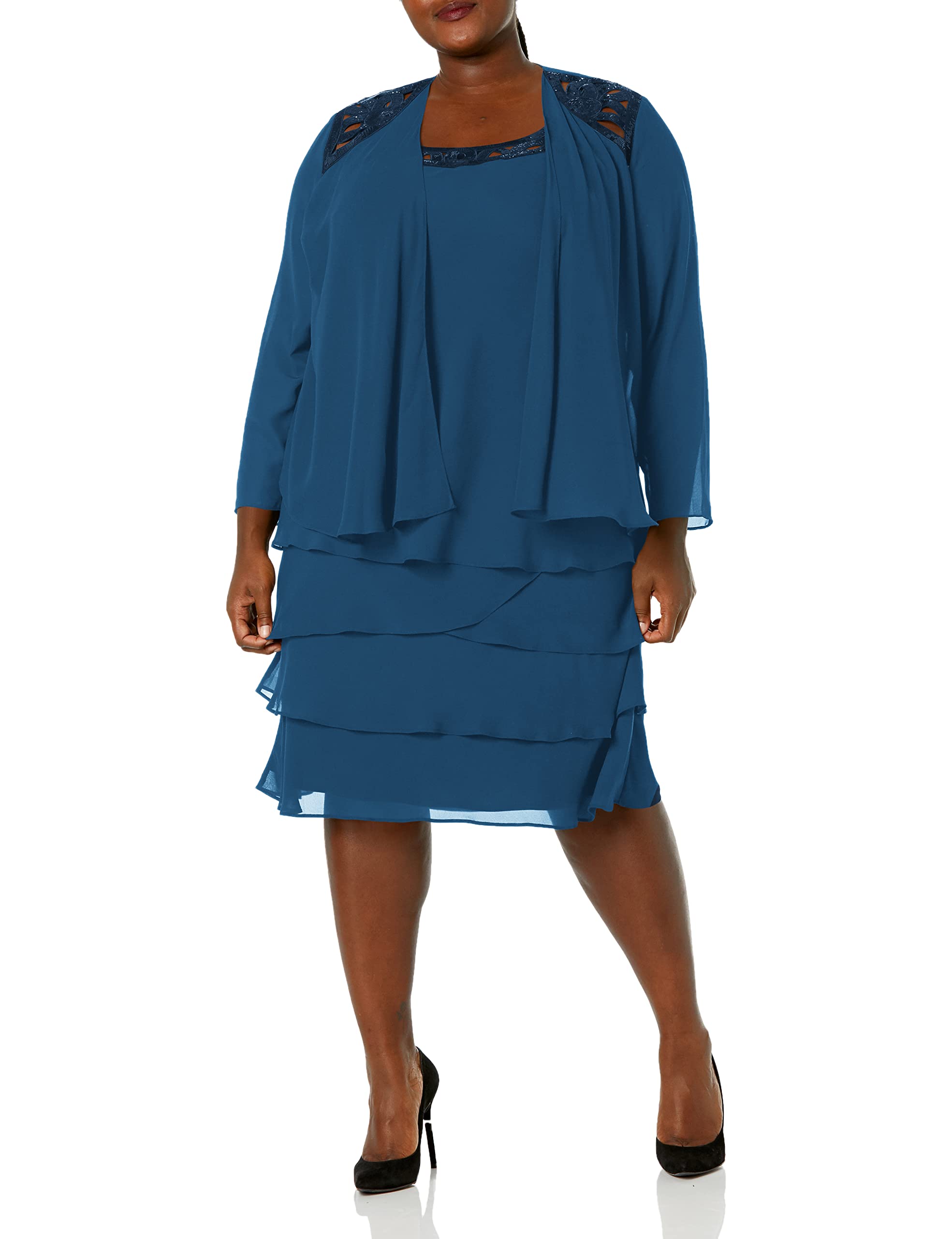 S.L. Fashions Women's Plus-Size Sequin Chiffon Jacket Dress