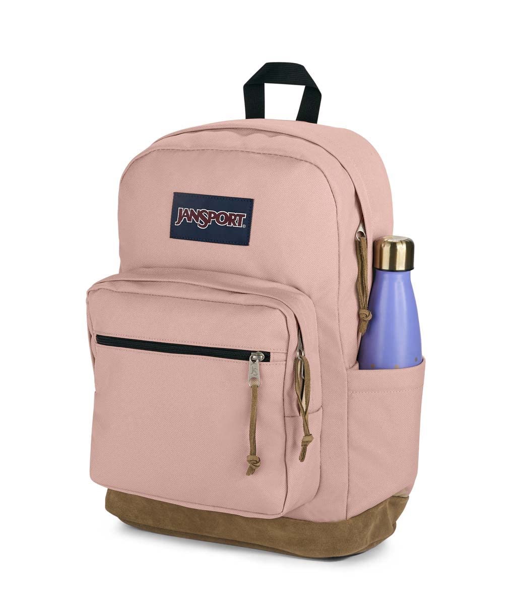 JanSport Right Pack Backpack - Travel, Work, or Laptop Bookbag with Suede Leather Bottom with Water Bottle Pocket, Misty Rose