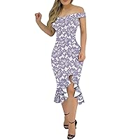 XJYIOEWT Purple Dress for Woman Funeral,Women's Summer Off Shoulder V Neck Mesh Embroidered Dress Elegant Cocktail Party