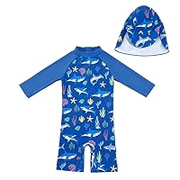 Baby Boys Girls Swimsuit UPF 50+ Sun Protection Zipper Infant Toddler One Piece Rash Guard Swimwear for 3M-3T with Sun Hat