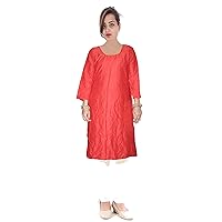 Women's Top Casual Wedding Wear Art Poly Silk Tunic Red Color Shirt Kurti Plus Size