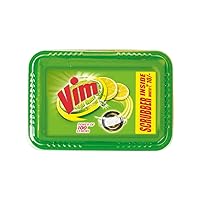 Vim Dishwash Bar Lemon Tub, With Power Of 100 Lemon, Fastest On Burnt Food Stains, Comes With A Sturdy Re-Usable Box And Free Scrubber, 500 g