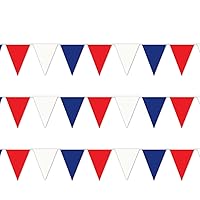 Beistle 3 Piece Plastic Red, White, & Blue Pennant Banners For USA 4th Of July Decorations, Patriotic Party Supplies