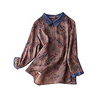 Women's 2024 Linen Retro Peter Pan Collar Tops Blouse 3/4 Sleeve Beach Flowy Shirts Summer Casual Cotton Tunic Tops
