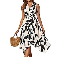 Church Dresses for Women 2024 Elegant, Womens Long Sleeveless Leaf Print Irregular Flowy Sleeve Wrap Dress, S, XL