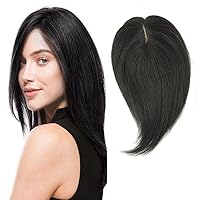 RemeeHi Real Human Hair Piece Pu Similar to Silk Base Women Topper or Toupee Wiglet Top Thin Loss Hair 7x10 Natural Black 20cm