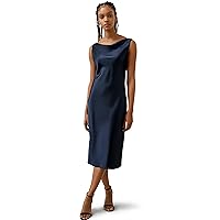 LilySilk 22 Momme 100% Mulberry Silk Dress Below Knee Length Cowl Neck Slim Fit Bias Cut Classic Dress for Formal