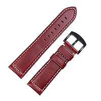 Vintage Italian Waxed Leather Watch Band Bracelet 18mm 20mm 22mm 24mm Strap Wrist Accessories (Color : Red Blk, Size : 20mm)