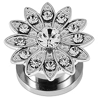 Multi Clear Crystal Stone Tribal Filigree Flower Top Stainless Steel Flesh Tunnel Body Jewelry