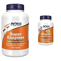 NOW Supplements, Super Enzymes, Formulated with Bromelain, Ox Bile, Pancreatin and Papain,180 Capsules & Supplements, Magtein™ with patented form of Magnesium (Mg), Cognitive Support*, 90 Veg Capsules