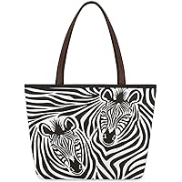 Animal Zebra Print（03） Large Tote Bag For Women Shoulder Handbags with Zippper Top Handle Satchel Bags for Shopping Travel Gym Work School