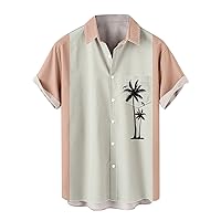 Tshirts for Men Button Down Short Sleeve Hawaiian Vacation Style Printed Tops Casual Fashion Basic Tee