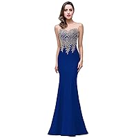 Dresses for Women Flower Embroidered Cut Out Back Mermaid Hem Dress (Color : Royal Blue, Size : Small)