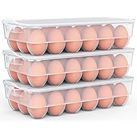 WYT Clear Covered Egg Holder 3-Pack, Plastic Egg Storage for Refrigerator, Egg Tray Container with Lid, Fits 18 Eggs