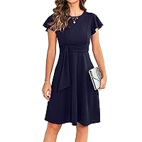 OWIN Womens 2024 Elegant Ruffle Sleeve Flared A Line Swing Casual Party Cocktail Dresses