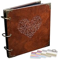 Photo Album or DIY Scrapbook (10x10 inch 50 Pages Double Sided), Vintage Leather Cover Three-Ring Binder Picture Booth Albums with 9 Colors 408pcs Self Adhesive Photos Corners for Memory Keep