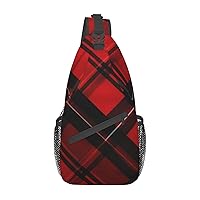 Red and black plaid Crossbody Sling Backpack Sling Bag for Women Hiking Daypack Chest Bag Shoulder Bag