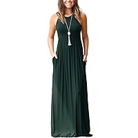 GRECERELLE Women's Sleeveless Long Maxi Summer Casual Dresses Dark Green