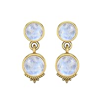 6MM Round Shape Moonstone Gemstone 925 Sterling Silver Dual Stone Drop Dangle Women Earrings Bohemian Jewelry