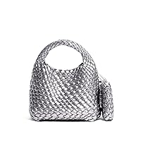 JINMANXUE Fashion Handbag For Women, Woven Tote Bag Bucket Composite Bag Knitting Chain Bag, Crossbody Shoulder Bag Purses (Denim Star Blue)