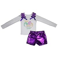 Petitebella Mardi Gras Hat White L/s Shirt Purple Bling Short Set 1-8y