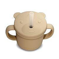 Oso-Cup Silicone Sippy Cup with Straw, 6.5 Oz, 6M+, Easy to Clean Cup w/Safe Straw Length for Toddlers, Trainer Cup for Baby, BPA-Free, Travel Friendly, Dishwasher and Microwave Safe – Tan