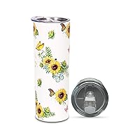 20oz Sunflower Tumbler Cup, Insulated Stainless Steel Travel Coffee Mug with Lid Butterfly, Sunflower Gift for Women Sunflower lover