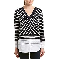 French Connection Women's Long Sleeve Top with Underlay Shirting