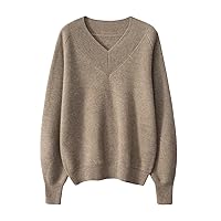 100% Cashmere Sweater Women's Loose Knitted Large V-Neck Top Autumn and Winter Warm Solid Color Sweater