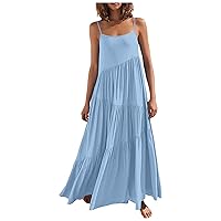 Corset Dress,Summer Women's Loose Fit Solid Color Ruffle Asymmetric Boho Maxi Dress with Spaghetti Straps Summ