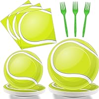 Wiooffen 96pcs Tennis Party Decorations Supplies Tennis ball Themed Sports Birthday Party Disposable Plates Napkins Set for Baby Shower Brithday Party Decorations Favors, Serve 24 Guest