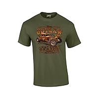 Hot Rod Classic Cars T-Shirt The Outlaw Garage Genuine Stolen Parts Vintage Vehicles Tee Mechanic Car Enthusiast Racing -Military-XL