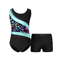 Kids Girls Ballet Gymnastics Leotards and Matching Shorts Dancewear Outfits Tank Top Leotard Tracksuit Set