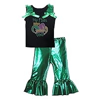 Petitebella My First Mardi Gras Black Shirt Green Pant Set for Girl 1-8y