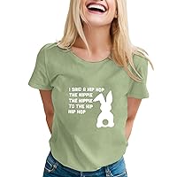 Happy Easter Shirt Women Summer Short Sleeve Cute Bunny Graphic Tees Easter Tshirt Rabbit Print Tops