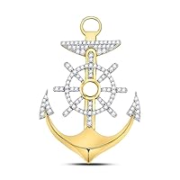 The Diamond Deal 10kt Yellow Gold Mens Round Diamond Anchor Wheel Nautical Charm Pendant 1-1/4 Cttw