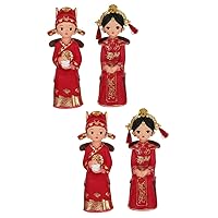 BESTOYARD 2 Sets Wedding Ornaments Chinese Couple Home Decorations Traditional Couple Figurines Chinese Bride Groom Figurines Bride Bridegroom Statue Decor for Home Cake Resin China Lovers