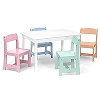 MySize Kids Table with 4 Chairs, Bianca White/Pastel