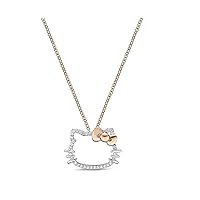 14k Two Tone Gold Plated 925 Sterling Silver 0.10 Ct Round Cut Created White Diamond Hello Kitty Women's Pendant Necklace