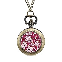 Cherry Blossom Classic Quartz Pocket Watch with Chain Arabic Numerals Scale Watch