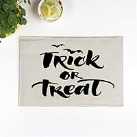 Set of 4 Placemats Trick Or Treat Handwritten Halloween Greeting Card 12.5x17 Inch Non-Slip Washable Place Mats for Dinner Parties Decor Kitchen Table